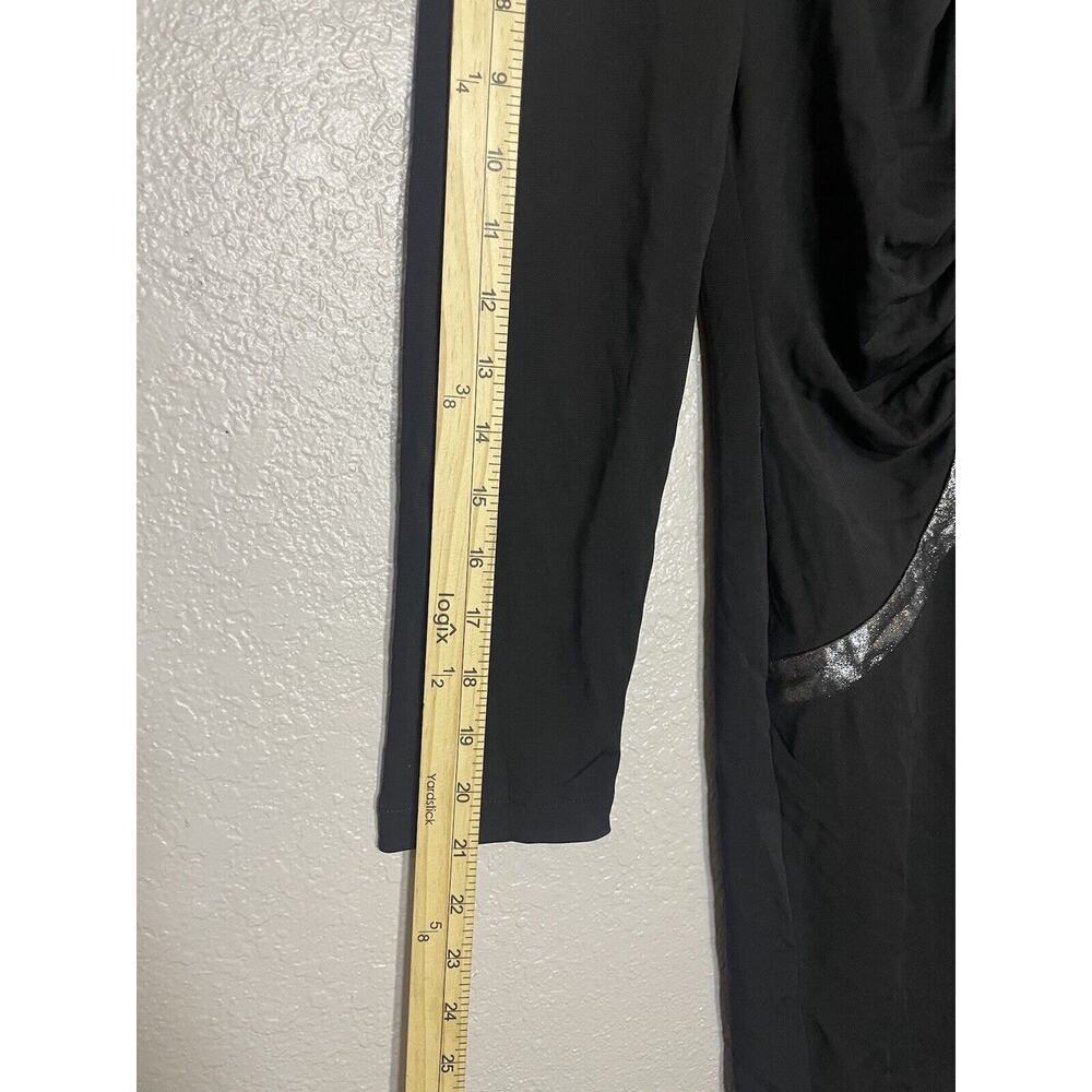 Lafayette 148 Size 6 Black Dress‎ Metallic Silver Trim Ruched Sides Stretchy - Picture 3 of 8